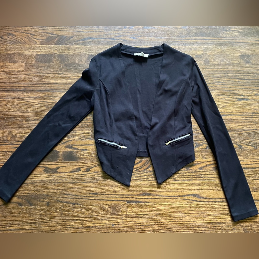 Black collarless blazer